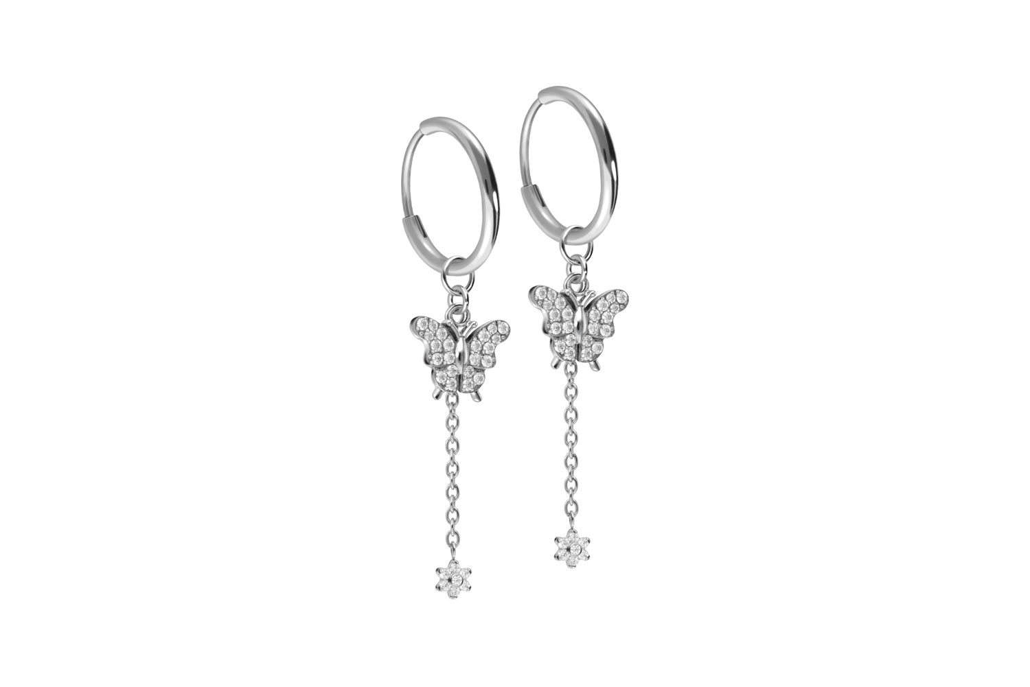Titan Ohrclicker Creolen KRISTALLSCHMETTERLING + KRISTALLBLUME von Piercingline